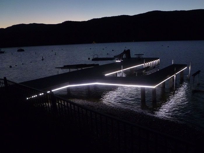 Permanent Holiday/accent lighting on dock. St.Lawrence Luxury Lighting powered by Celebright.