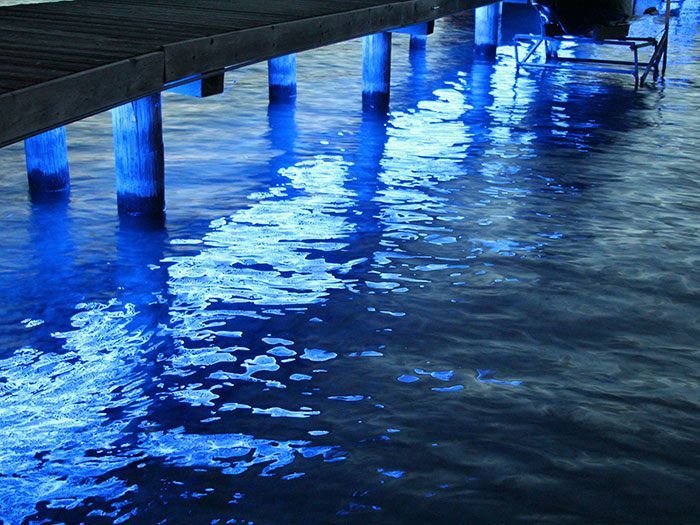 Permanent Holiday/accent lighting on dock. St.Lawrence Luxury Lighting powered by Celebright.