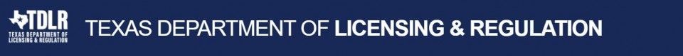 Logo of the Texas Department of Licensing and Regulation on a blue background.