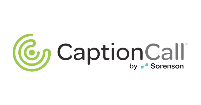CaptionCall logo with green circular graphic and text: