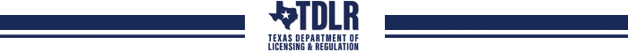 Dark blue and white logo of TDLR (Texas Department of Licensing and Regulation).