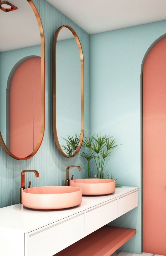 Colourful fun bathroom in blue and red