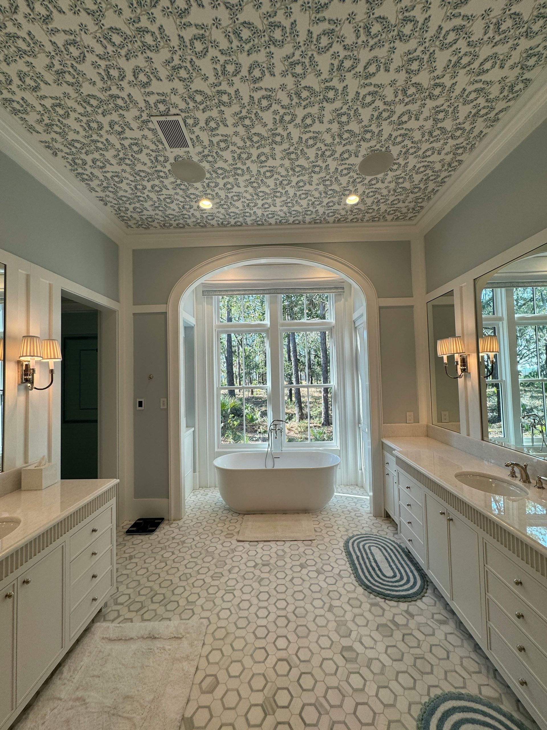 Epic shot of large, expertly tiled bathroom by Orchid Tiling in Newport, Wales