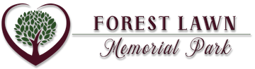 Logo: A heart-shaped frame around a tree with green leaves. Text reads "FOREST LAWN Memorial Park."