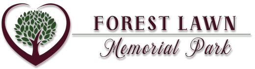Logo: A heart-shaped frame around a tree with green leaves. Text reads "FOREST LAWN Memorial Park."