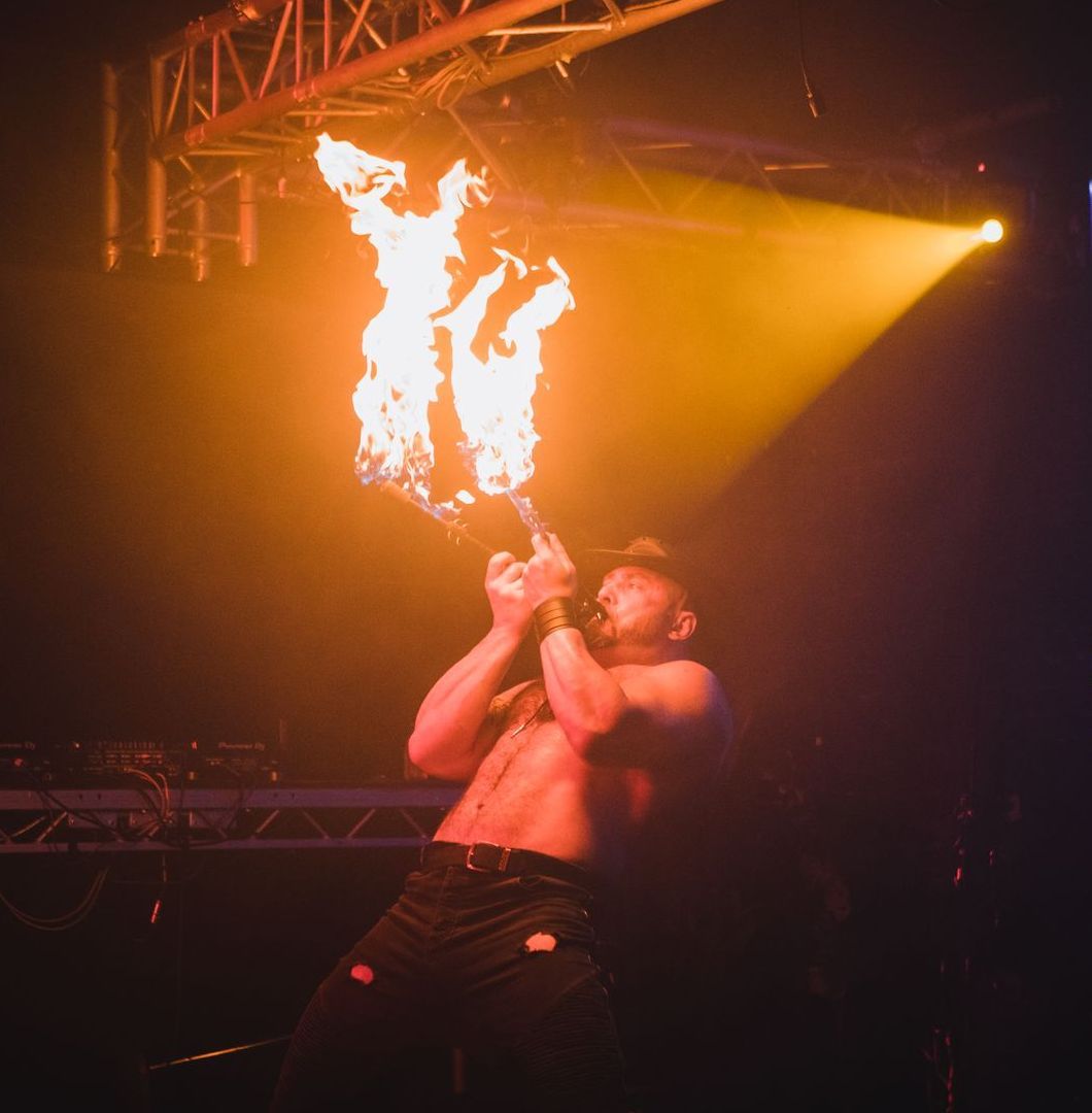 Sexy circus themed male dancers bottomless brunch stage show