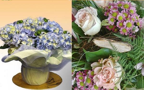 addobbi floreali lilla e rosa per cerimonie funebri