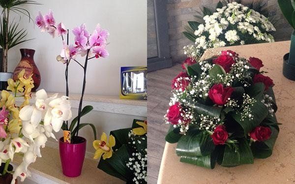 assortimento di fiori e composizioni floreali per riti funebri