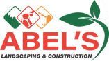 Abel 's landscaping and construction logo with a green leaf.