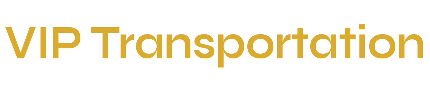A gold logo for vip transportation on a white background.
