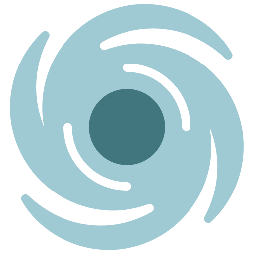 Abstract teal and light-blue swirl logo with a dark teal center circle