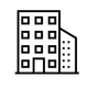 Black outline of a tall building beside a smaller office building icon