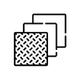 Stacked black-outline squares with a patterned front square