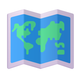 Blue folded map with green world continents icon