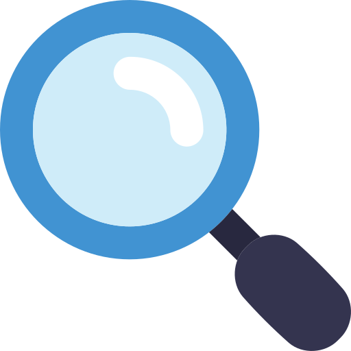 Blue magnifying glass icon with a dark handle