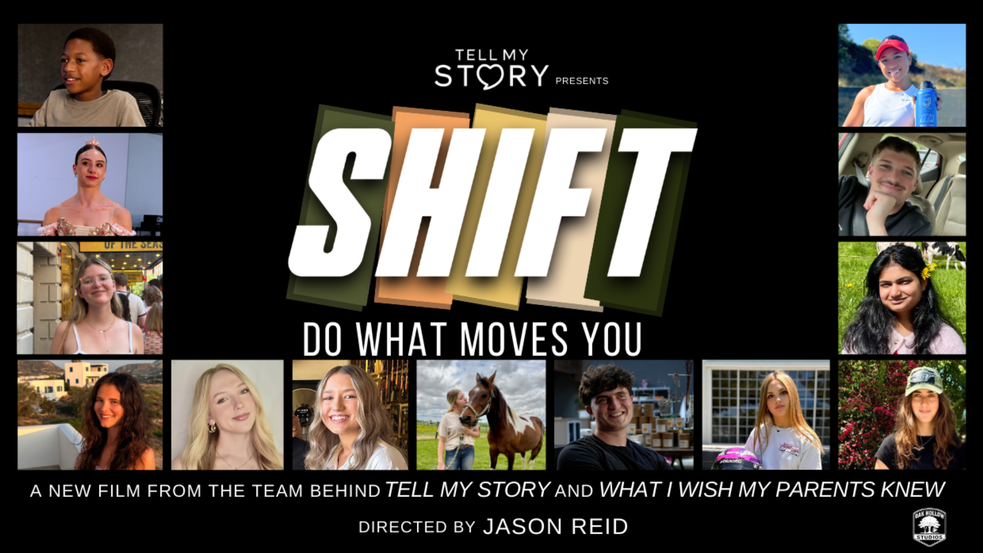 Collage of people around bold text “SHIFT” and “Do what moves you” on a black background