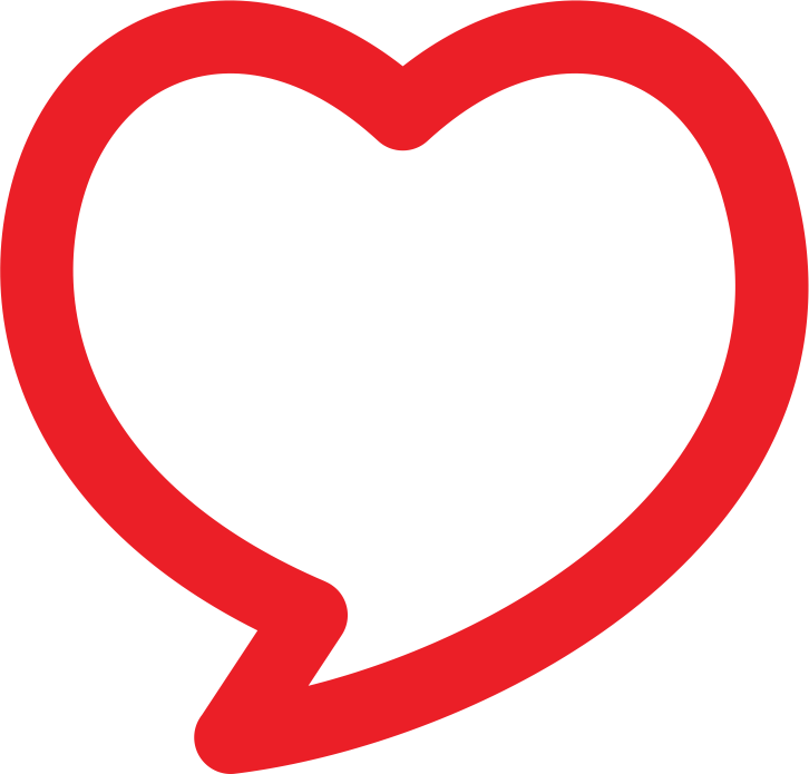 A red heart with a speech bubble around it