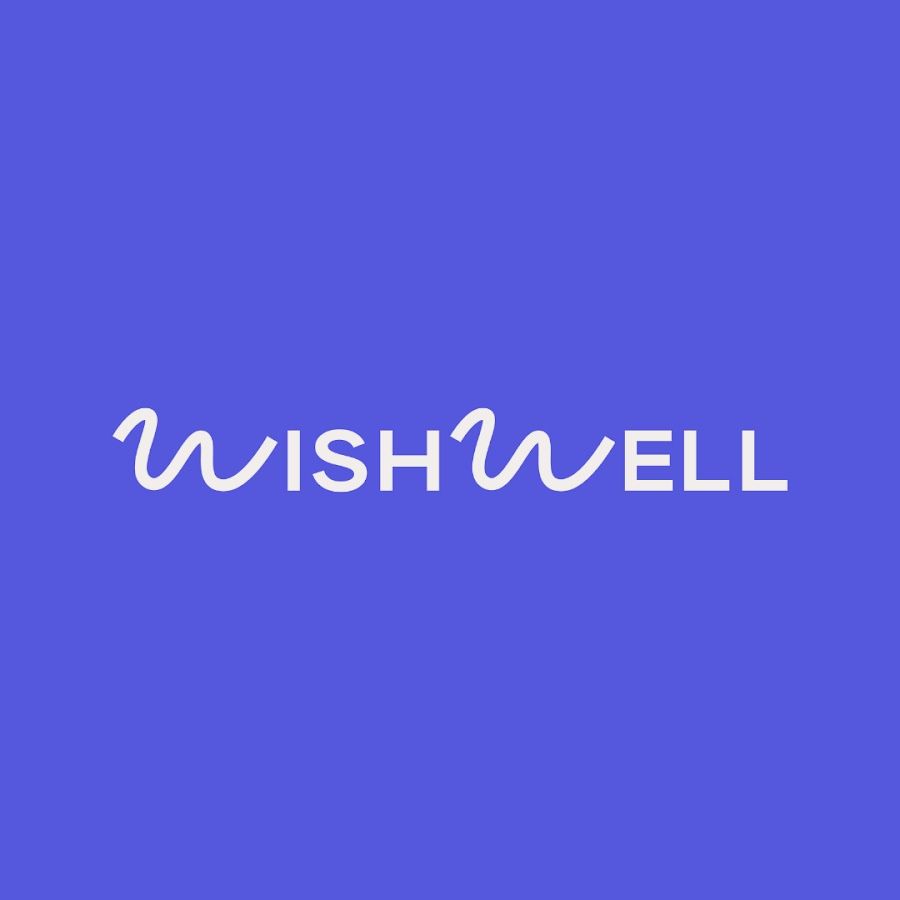 The logo for wishwell is on a blue background.