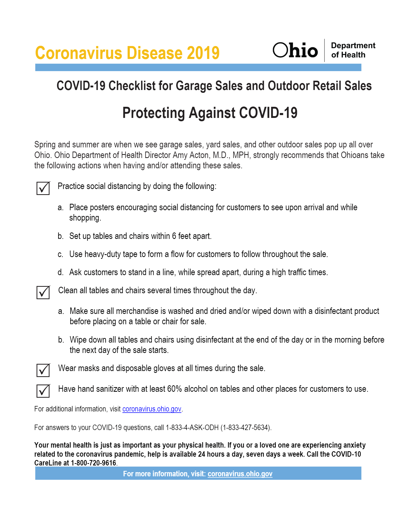 Champion Township COVID-19 Garage Sale Checklist