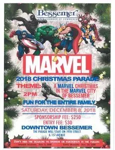 a poster for a marvel christmas parade in the marvel city of bessemer .