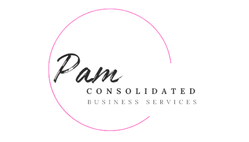 A logo for a company called pam consolidated business services.