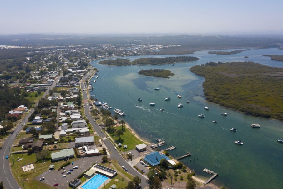 An Aerial View of a River With Boats in It — Port Stephens Removals & Storage In Tea Gardens, NSW