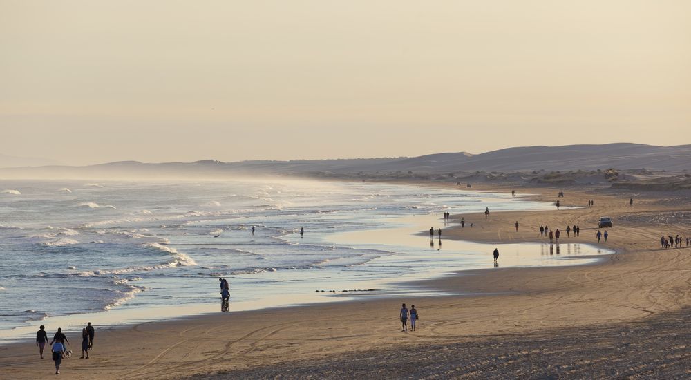 A Group Of People Are Walking On A Beach Near The Ocean — Port Stephens Removals & Storage In Anna Bay, NSW