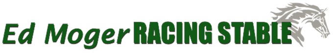 A logo for ed moger racing stable with a horse on it