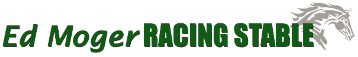 A logo for ed moger racing stable with a horse on it