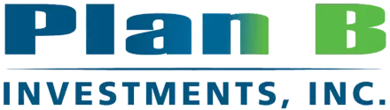 The logo for plan b investments , inc. is blue and green.