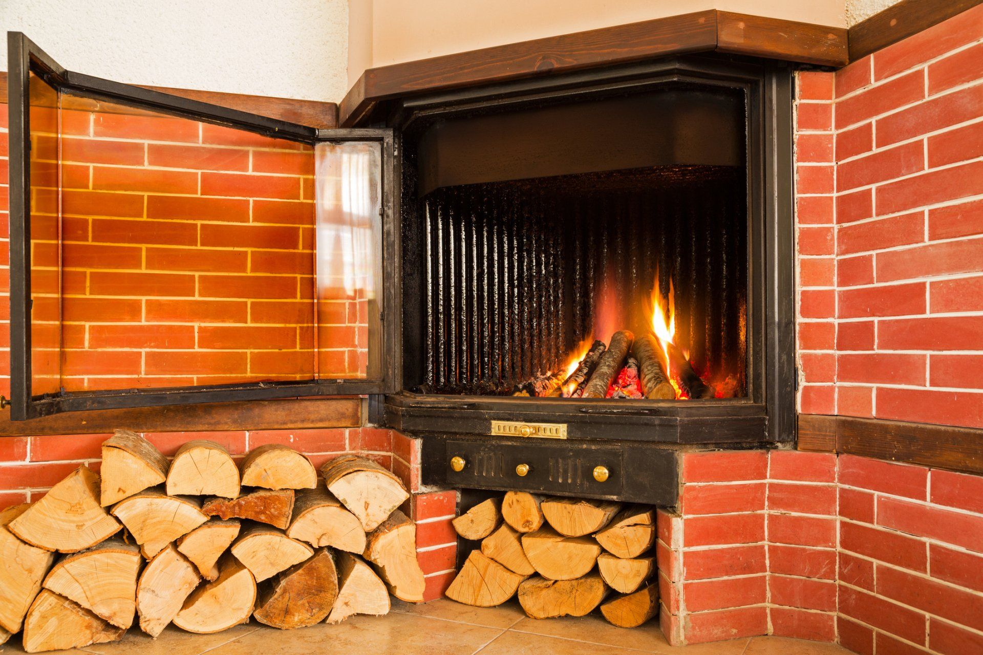 Chimney Installation —  Fireplace With Warm Fire in Rohnert Park, CA