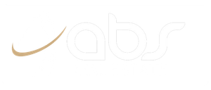 A logo for abs real estate with a golfer holding a golf club.