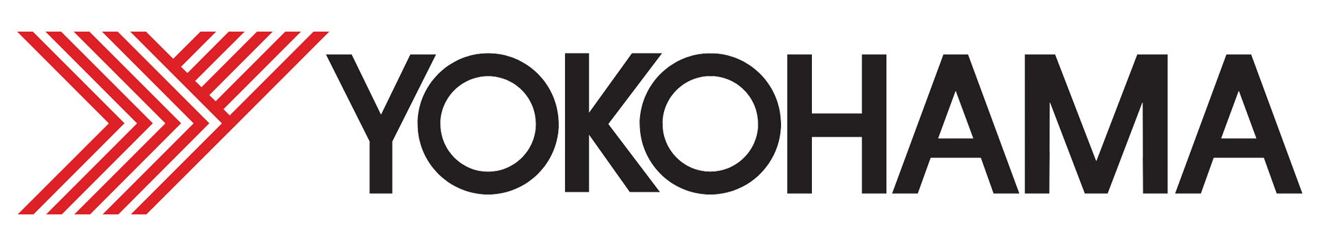 The logo for yokohama is red and black with a red arrow.
