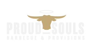 The logo for proud souls barbecue and provisions shows a bull with horns and a halo.