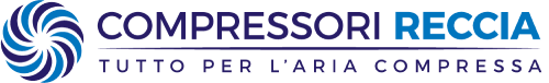 Logo for "Compressori Reccia" with a blue and white swirl design and text "Tutto per l'aria compressa."