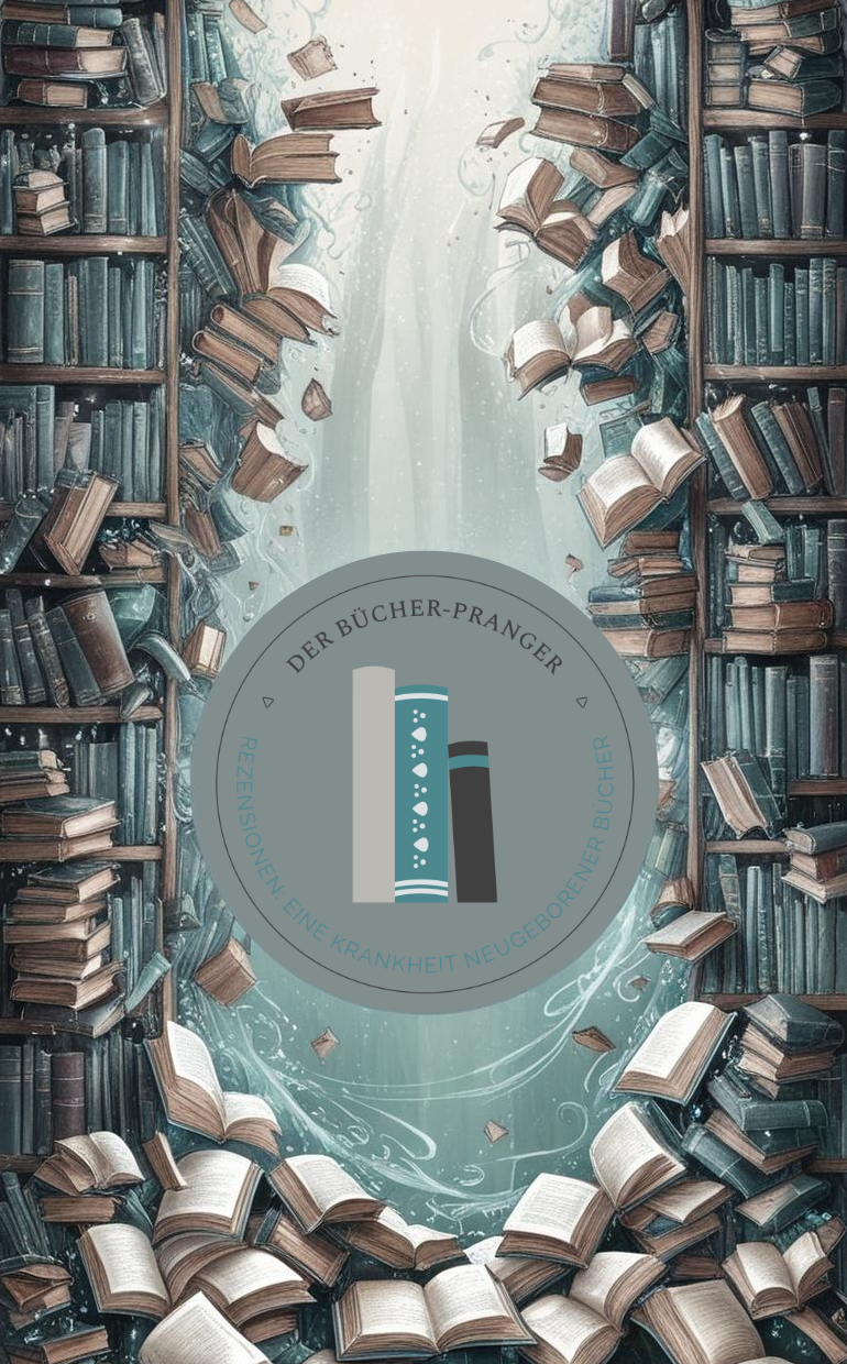 In einer Bibliothek fliegt ein Stapel Bücher durch die Luft.