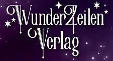 Das Wort „Verlag“ steht auf violettem Hintergrund mit Sternen.