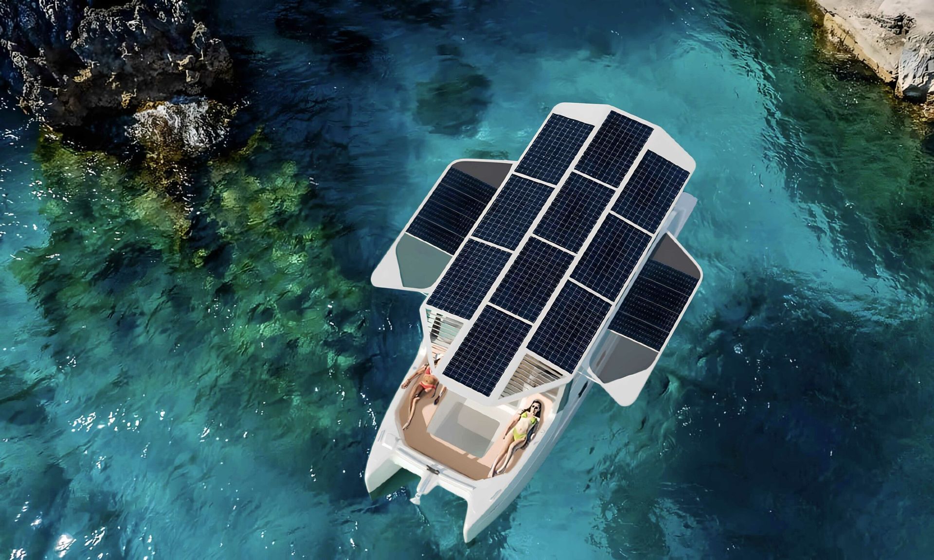 M10 electric solar power boat weekend boat in water