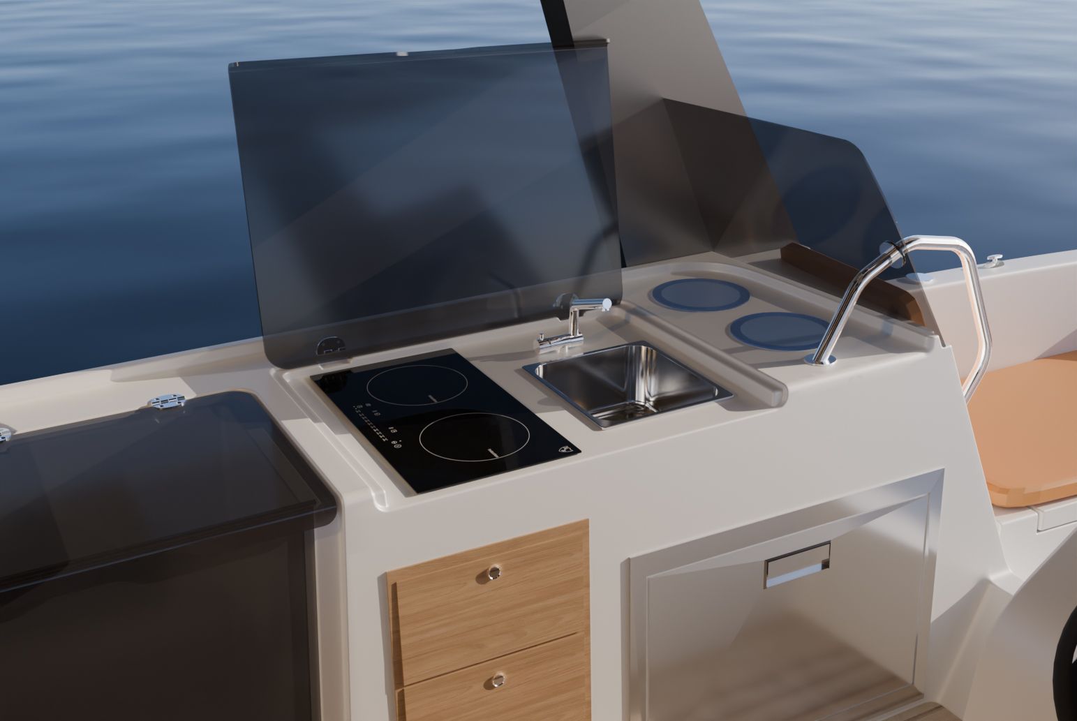 Ingenity boat with 2 ladies on the back transom