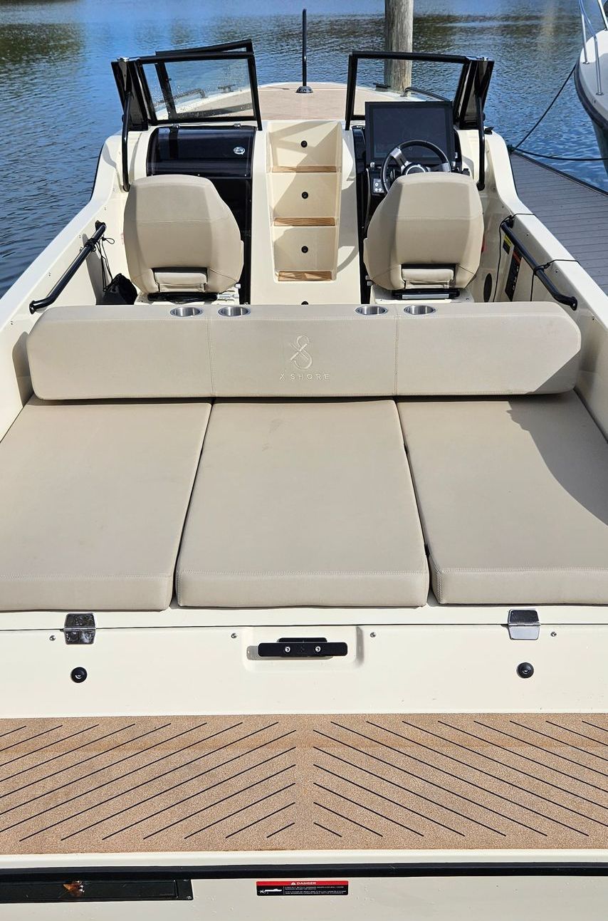 Ingenity boat with 2 ladies on the back transom 