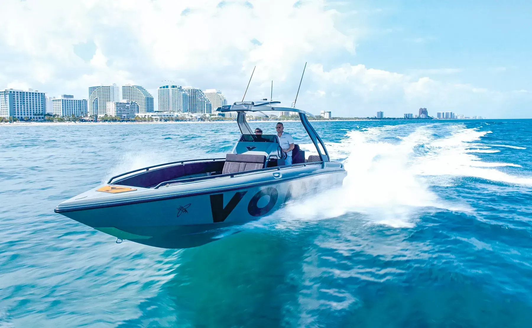 Voltari electric boat cruising through the water