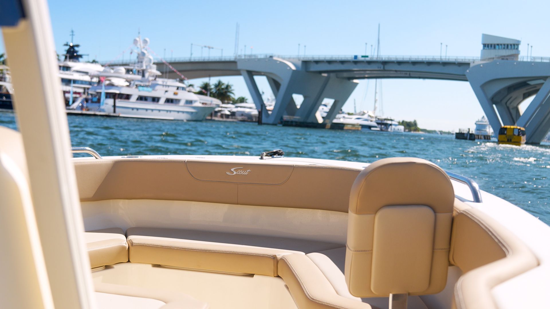 Scout Dorado bowrider seats at bow one seat cushion pulled up for support