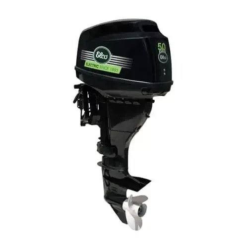 A black outboard motor on a white background.