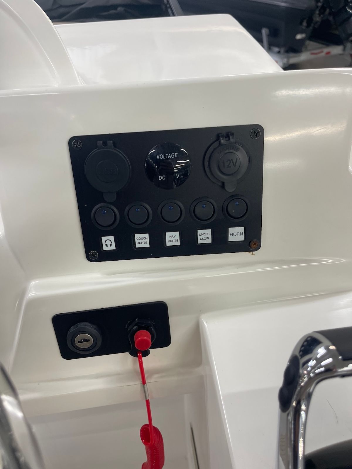 Bluetooth controls on helm of boat 