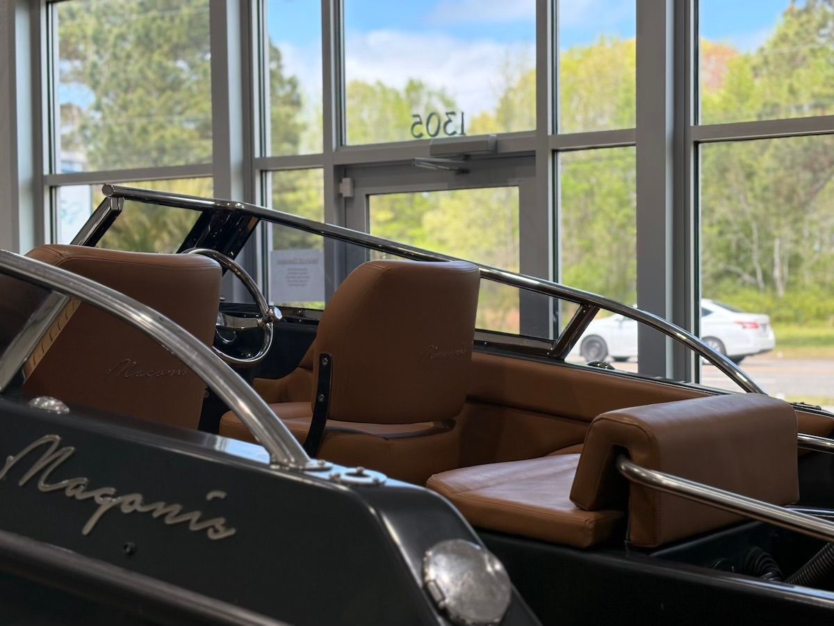 interior of magonis brown seats magonis on the side of the boat