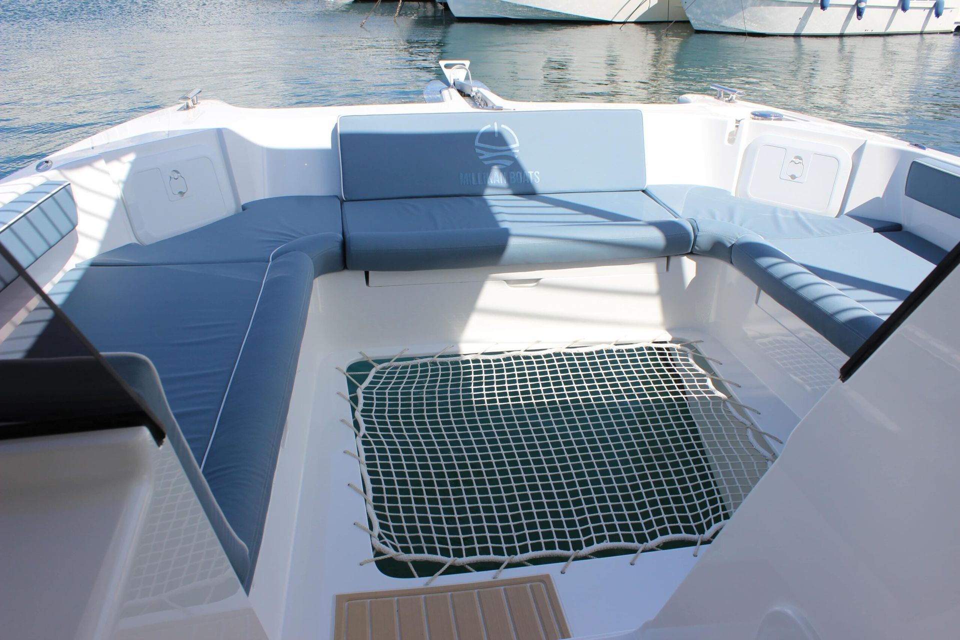 Bow of M10 trampoline and wrap around seating