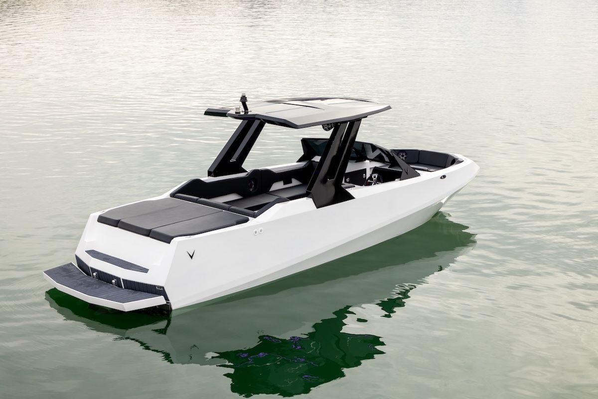 AEW24 Voltaic Marine Sports Boat white hull in water