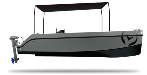 A black and white photo of a boat with a canopy on top of it.