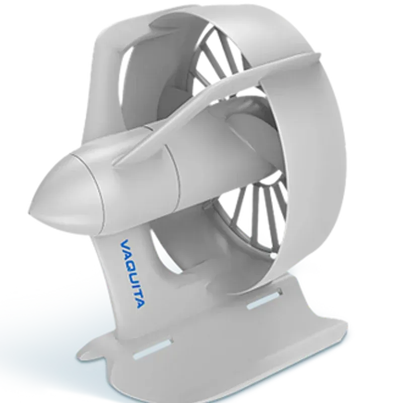 A vaquita fan is sitting on a white surface