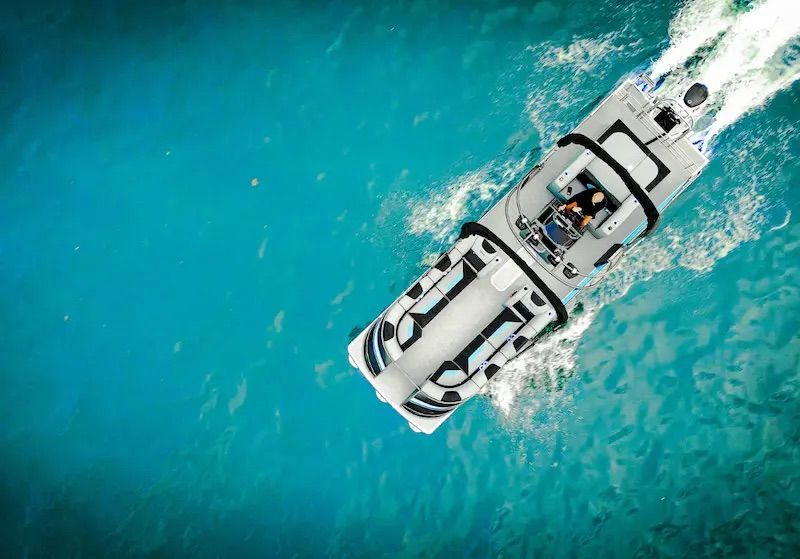 V30 Electric pontoon 180HP vision arial shot